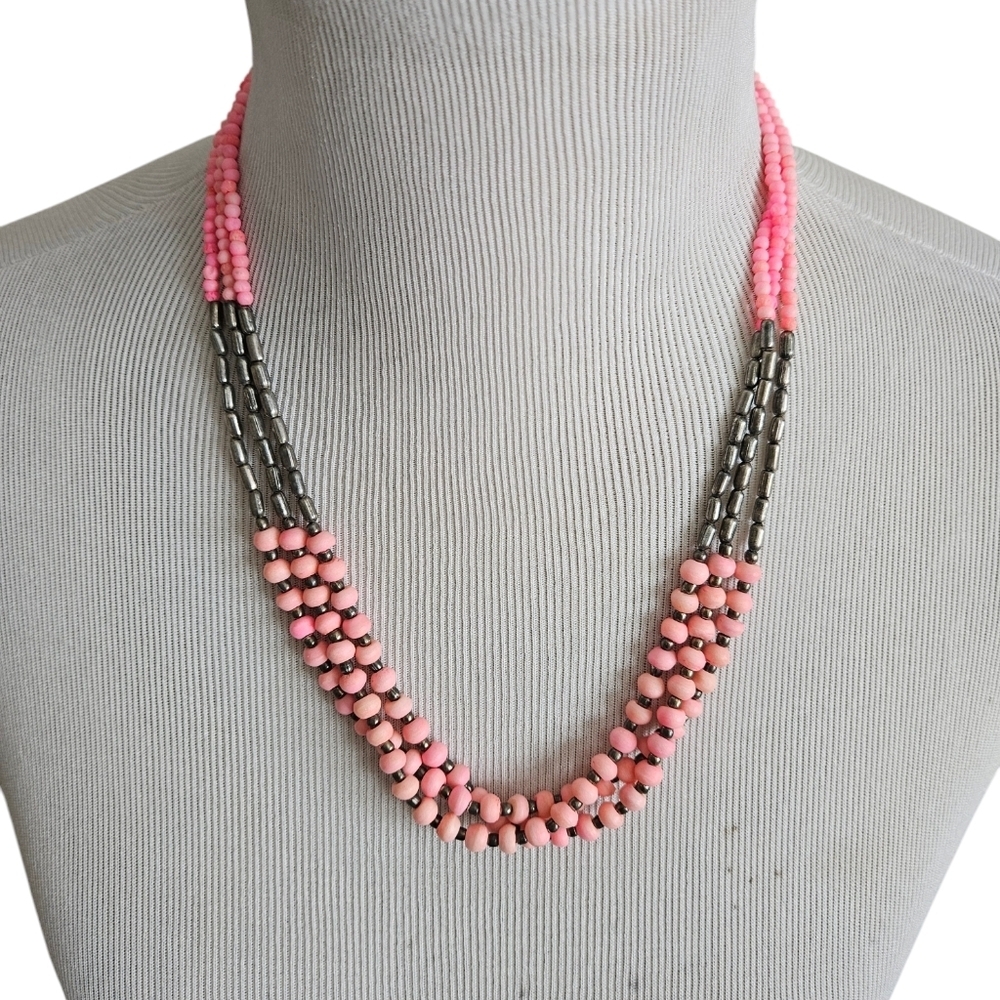 Vintage Beaded necklace with pink and silver beads.